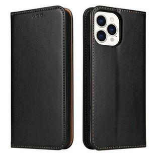 For iPhone 13 Pro Fierre Shann PU Leather Texture Horizontal Flip Leather Case with Holder & Card Slots & Wallet (Black)
