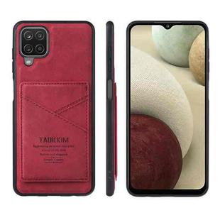 For Samsung Galaxy A12 TAOKKIM Retro Matte PU Leather + PC + TPU Shockproof Back Cover Case with Holder & Card Slot(Red)
