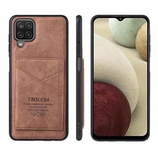 For Samsung Galaxy A12 TAOKKIM Retro Matte PU Leather + PC + TPU Shockproof Back Cover Case with Holder & Card Slot(Brown)