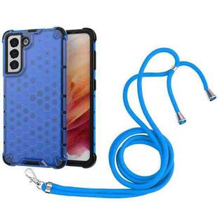 For Samsung Galaxy S21 5G Shockproof Honeycomb PC + TPU Case with Neck Lanyard(Blue)