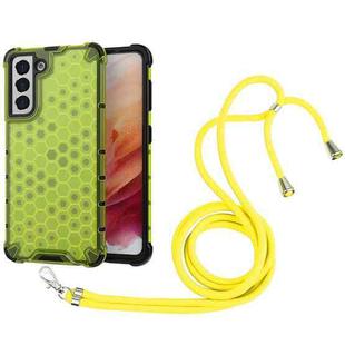 For Samsung Galaxy S21 5G Shockproof Honeycomb PC + TPU Case with Neck Lanyard(Green)