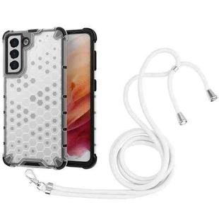 For Samsung Galaxy S21 5G Shockproof Honeycomb PC + TPU Case with Neck Lanyard(White)
