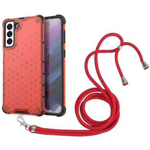 For Samsung Galaxy S21+ 5G Shockproof Honeycomb PC + TPU Case with Neck Lanyard(Red)