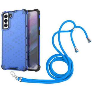 For Samsung Galaxy S21+ 5G Shockproof Honeycomb PC + TPU Case with Neck Lanyard(Blue)