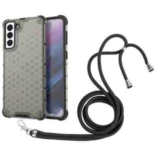 For Samsung Galaxy S21+ 5G Shockproof Honeycomb PC + TPU Case with Neck Lanyard(Black)