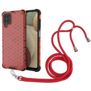 For Samsung Galaxy A12 5G Shockproof Honeycomb PC + TPU Case with Neck Lanyard(Red)