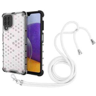 For Samsung Galaxy A22 4G Shockproof Honeycomb PC + TPU Case with Neck Lanyard(White)