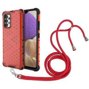 For Samsung Galaxy A32 4G Shockproof Honeycomb PC + TPU Case with Neck Lanyard(Red)