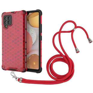 For Samsung Galaxy A42 5G Shockproof Honeycomb PC + TPU Case with Neck Lanyard(Red)