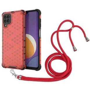 For Samsung Galaxy Galaxy M12 / F12 Shockproof Honeycomb PC + TPU Case with Neck Lanyard(Red)