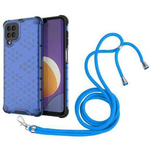 For Samsung Galaxy Galaxy M12 / F12 Shockproof Honeycomb PC + TPU Case with Neck Lanyard(Blue)