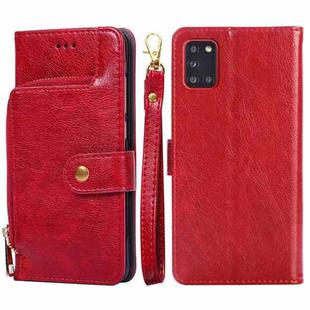 For Samsung Galaxy A31 EU Version Zipper Bag PU + TPU Horizontal Flip Leather Case with Holder & Card Slot & Wallet & Lanyard(Red)