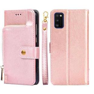 For Samsung Galaxy A41 EU Version Zipper Bag PU + TPU Horizontal Flip Leather Case with Holder & Card Slot & Wallet & Lanyard(Rose Gold)