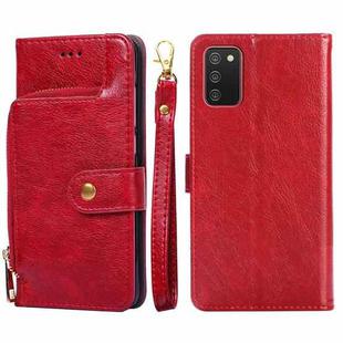 For Samsung Galaxy A02s EU Version Zipper Bag PU + TPU Horizontal Flip Leather Case with Holder & Card Slot & Wallet & Lanyard(Red)