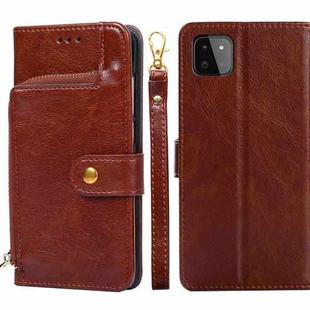 For Samsung Galaxy A22 5G Zipper Bag PU + TPU Horizontal Flip Leather Case with Holder & Card Slot & Wallet & Lanyard(Brown)