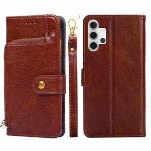 For Samsung Galaxy A32 5G Zipper Bag PU + TPU Horizontal Flip Leather Case with Holder & Card Slot & Wallet & Lanyard(Brown)