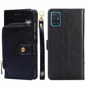 For Samsung Galaxy A51 4G Zipper Bag PU + TPU Horizontal Flip Leather Case with Holder & Card Slot & Wallet & Lanyard(Black)