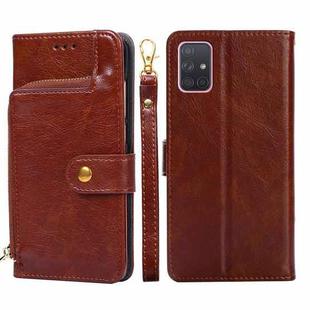 For Samsung Galaxy A71 4G Zipper Bag PU + TPU Horizontal Flip Leather Case with Holder & Card Slot & Wallet & Lanyard(Brown)