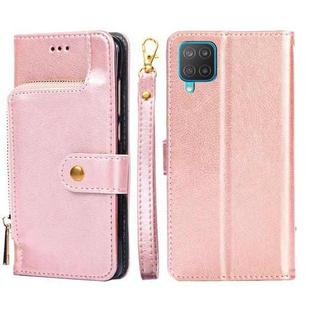 For Samsung Galaxy F12 / M12 Zipper Bag PU + TPU Horizontal Flip Leather Case with Holder & Card Slot & Wallet & Lanyard(Rose Gold)