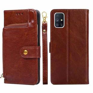 For Samsung Galaxy M51 Zipper Bag PU + TPU Horizontal Flip Leather Case with Holder & Card Slot & Wallet & Lanyard(Brown)