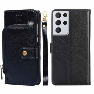 For Samsung Galaxy S21 Ultra 5G Zipper Bag PU + TPU Horizontal Flip Leather Case with Holder & Card Slot & Wallet & Lanyard(Black)