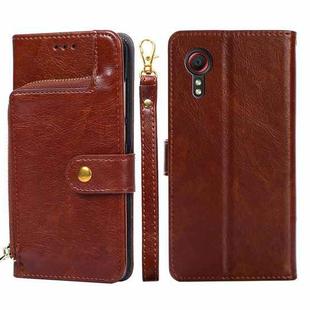 For Samsung Galaxy Xcover 5 Zipper Bag PU + TPU Horizontal Flip Leather Case with Holder & Card Slot & Wallet & Lanyard(Brown)