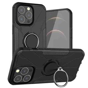 For iPhone 13 Armor Bear Shockproof PC + TPU Protective Case with Ring Holder(Black)