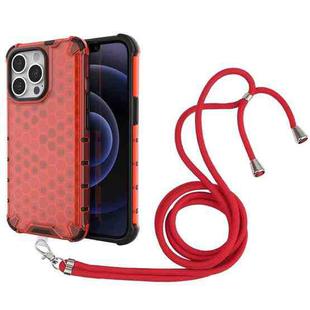For iPhone 13 Pro Shockproof Honeycomb PC + TPU Case with Neck Lanyard (Red)