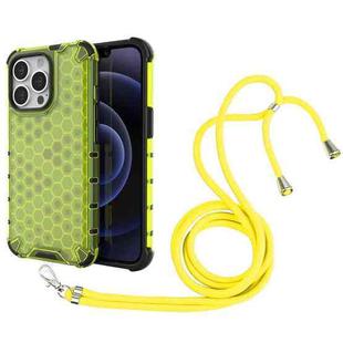 For iPhone 13 Pro Shockproof Honeycomb PC + TPU Case with Neck Lanyard (Blue)