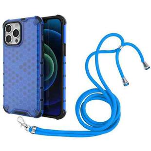 For iPhone 13 Pro Max Shockproof Honeycomb PC + TPU Case with Neck Lanyard (Black)