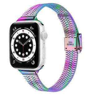 14mm Seven-beads Double Safety Buckle Slim Steel Watch Band For Apple Watch Series 9&8&7 41mm / SE 3&SE 2&6&SE&5&4 40mm / 3&2&1 38mm(Colorful)