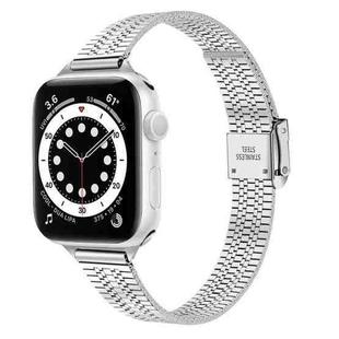 14mm Seven-beads Double Safety Buckle Slim Steel Watch Band For Apple Watch Series 9&8&7 41mm / SE 3&SE 2&6&SE&5&4 40mm / 3&2&1 38mm(Silver)