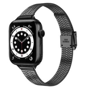 14mm Seven-beads Double Safety Buckle Slim Steel Watch Band For Apple Watch Ultra 49mm / Series 8&7 45mm / SE 2&6&SE&5&4 44mm / 3&2&1 42mm(Black)