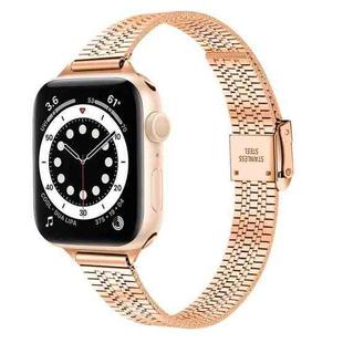 14mm Seven-beads Double Safety Buckle Slim Steel Watch Band For Apple Watch Ultra 49mm / Series 8&7 45mm / SE 2&6&SE&5&4 44mm / 3&2&1 42mm(Rose Gold)