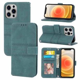 For iPhone 13 Embossed Striped Magnetic Buckle PU + TPU Horizontal Flip Leather Case with Holder & Card Slot & Wallet & Photo Frame & Sling(Green)