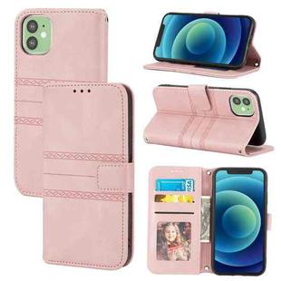 For iPhone 11 Pro Embossed Striped Magnetic Buckle PU + TPU Horizontal Flip Leather Casewith Holder & Card Slot & Wallet & Photo Frame & Sling (Pink)