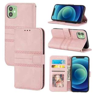 For iPhone 11 Pro Max Embossed Striped Magnetic Buckle PU + TPU Horizontal Flip Leather Case with Holder & Card Slot & Wallet & Photo Frame & Sling (Pink)