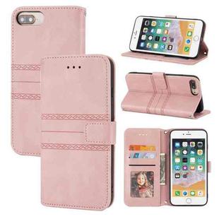 Embossed Striped Magnetic Buckle PU + TPU Horizontal Flip Leather Case with Holder & Card Slot & Wallet & Photo Frame & Sling For iPhone 8 Plus / 7 Plus / 6 Plus(Pink)