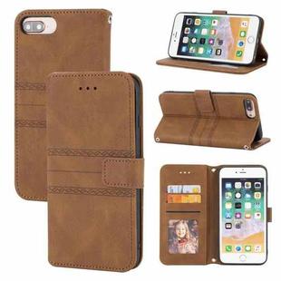 Embossed Striped Magnetic Buckle PU + TPU Horizontal Flip Leather Case with Holder & Card Slot & Wallet & Photo Frame & Sling For iPhone 8 Plus / 7 Plus / 6 Plus(Brown)
