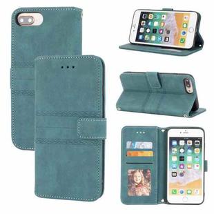 Embossed Striped Magnetic Buckle PU + TPU Horizontal Flip Leather Case with Holder & Card Slot & Wallet & Photo Frame & Sling For iPhone 8 Plus / 7 Plus / 6 Plus(Green)