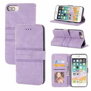 Embossed Striped Magnetic Buckle PU + TPU Horizontal Flip Leather Case with Holder & Card Slot & Wallet & Photo Frame & Sling For iPhone 8 Plus / 7 Plus / 6 Plus(Purple)