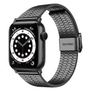 Seven-beads Double Safety Buckle Steel Watch Band For Apple Watch Ultra 49mm / Series 8&7 45mm / SE 2&6&SE&5&4 44mm / 3&2&1 42mm(Black)
