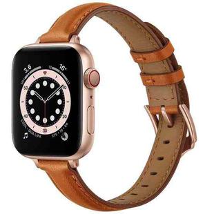 Business Style Leather Watch Band For Apple Watch Series 8&7 41mm / SE 2&6&SE&5&4 40mm / 3&2&1 38mm(Brown Rose Gold Buckle)