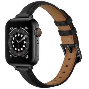Business Style Leather Watch Band For Apple Watch Series 8&7 41mm / SE 2&6&SE&5&4 40mm / 3&2&1 38mm(Black Black Buckle)