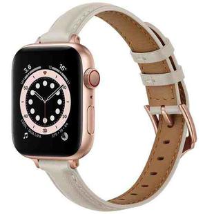 Business Style Leather Watch Band For Apple Watch Series 8&7 41mm / SE 2&6&SE&5&4 40mm / 3&2&1 38mm(Creamy-white)