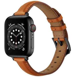 Business Style Leather Watch Band For Apple Watch Ultra 49mm / Series 8&7 45mm / SE 2&6&SE&5&4 44mm / 3&2&1 42mm(Brown Black Buckle)