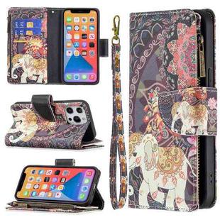 For iPhone 13 mini Colored Drawing Pattern Zipper Horizontal Flip Leather Case with Holder & Card Slots & Wallet (Flower Elephants)