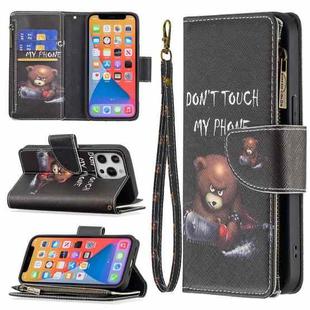 For iPhone 13 Colored Drawing Pattern Zipper Horizontal Flip Leather Case with Holder & Card Slots & Wallet(Bear)