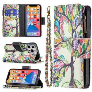 For iPhone 13 Colored Drawing Pattern Zipper Horizontal Flip Leather Case with Holder & Card Slots & Wallet(Tree)