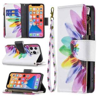 For iPhone 13 Pro Colored Drawing Pattern Zipper Horizontal Flip Leather Case with Holder & Card Slots & Wallet (Sun Flower)